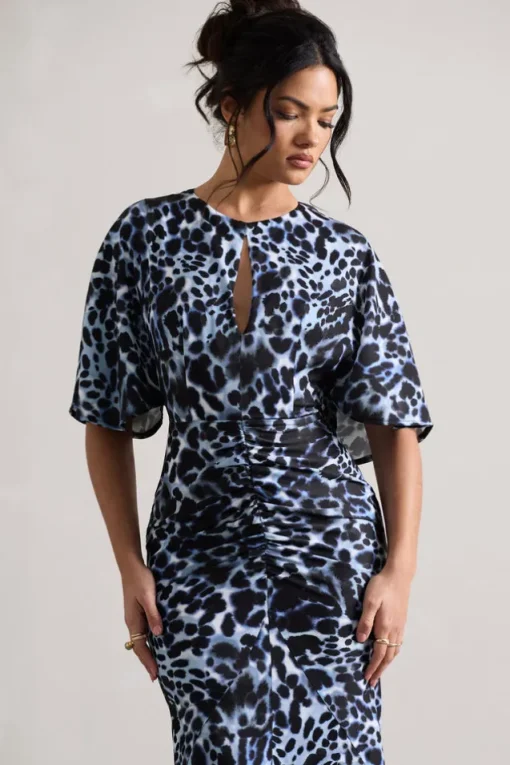 Elidy | Animal Print Ruched Flutter-Sleeve Cut-Out Maxi Dress