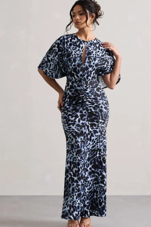 Elidy | Animal Print Ruched Flutter-Sleeve Cut-Out Maxi Dress