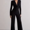 Elisha | Black Plunge-Neck Wide-Leg Jumpsuit