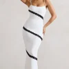 Elizabeth | White u0026 Black Strappy Lace-Trimmed Maxi Dress