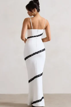 Elizabeth | White u0026 Black Strappy Lace-Trimmed Maxi Dress