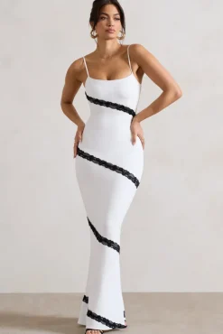 Elizabeth | White u0026 Black Strappy Lace-Trimmed Maxi Dress