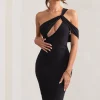 Ella | Black Asymmetric Neck Cut Out Midi Dress
