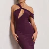 Ella | Plum Asymmetric Neck Cut Out Midi Dress