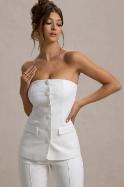 Elliana | White Strapless Button Front Tailored Top