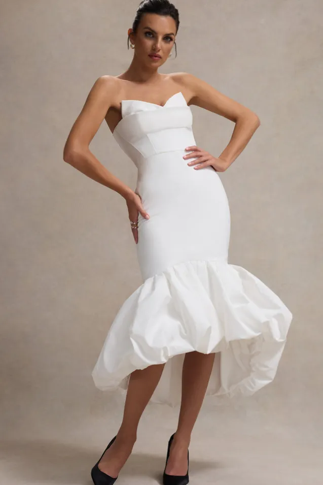 Emmelina | White Corset Maxi Dress With Volume Hem