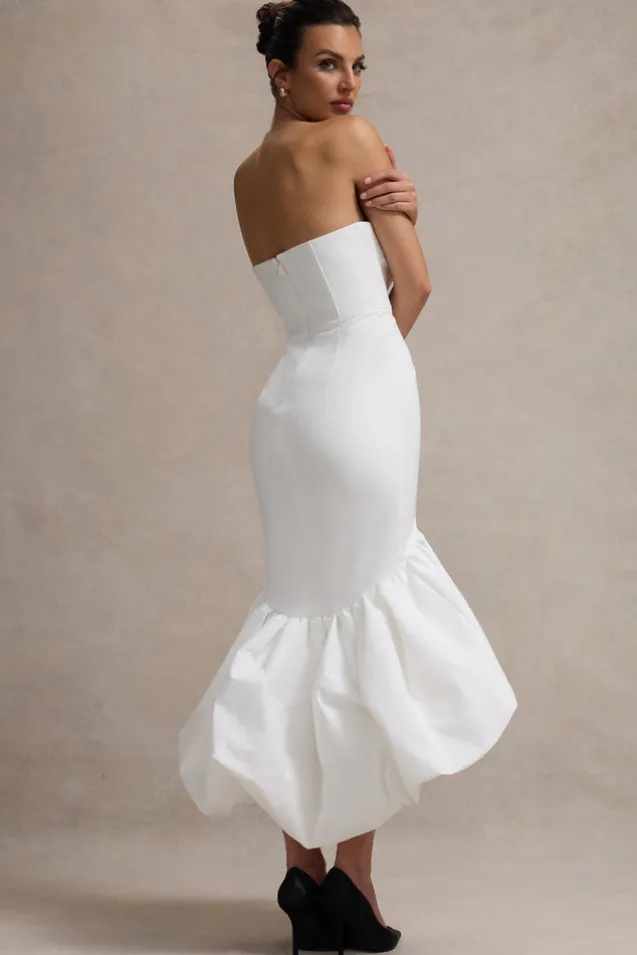 Emmelina | White Corset Maxi Dress With Volume Hem