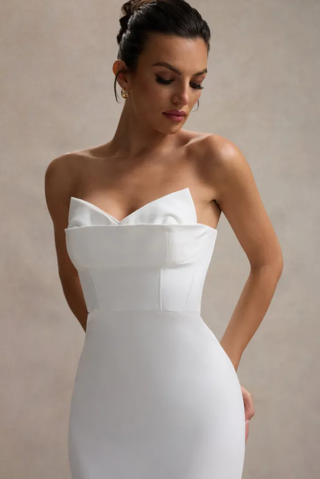Emmelina | White Corset Maxi Dress With Volume Hem