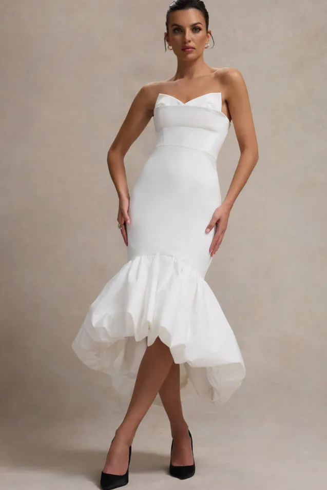 Emmelina | White Corset Maxi Dress With Volume Hem