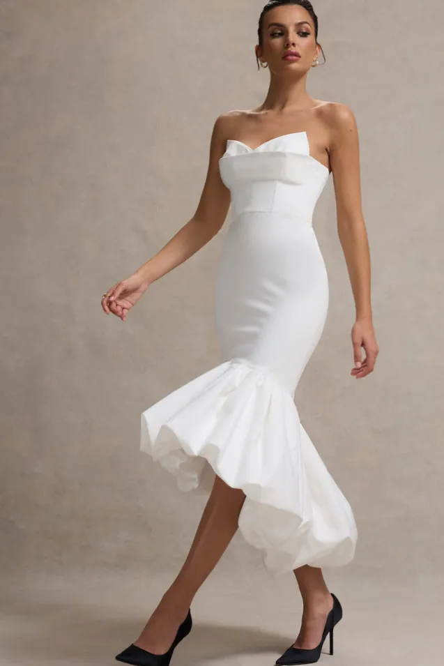 Emmelina | White Corset Maxi Dress With Volume Hem