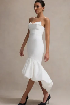 Emmelina | White Corset Maxi Dress With Volume Hem