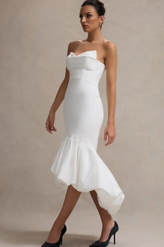 Emmelina | White Corset Maxi Dress With Volume Hem