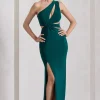 Emmy | Bottle Green One Shoulder Cut-Out Split Maxi Dress