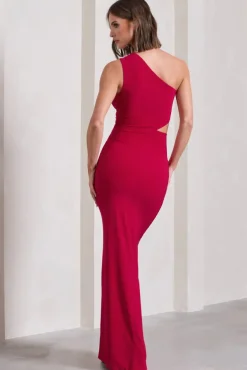 Emmy | Red One Shoulder Cut-Out Split Maxi Dress