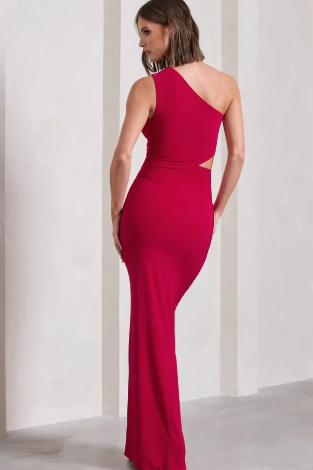 Emmy | Red One Shoulder Cut-Out Split Maxi Dress