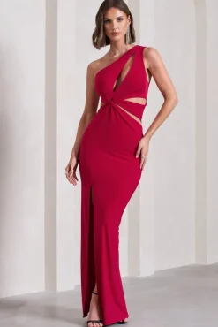 Emmy | Red One Shoulder Cut-Out Split Maxi Dress