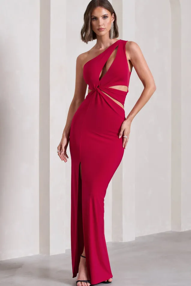 Emmy | Red One Shoulder Cut-Out Split Maxi Dress