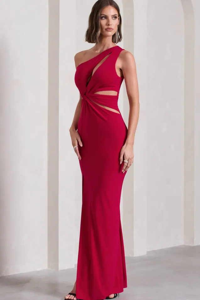Emmy | Red One Shoulder Cut-Out Split Maxi Dress