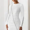 Empowered | White High Neck Long Sleeves Zip Detail Mini Dress