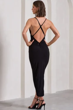 Enamour | Black Strappy Plunge-Neck Wrap Maxi Dress