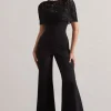 Endless | Black Flared-Leg Jumpsuit With Lace Overlay
