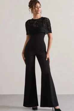 Endless | Black Flared-Leg Jumpsuit With Lace Overlay