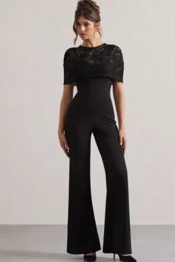 Endless | Black Flared-Leg Jumpsuit With Lace Overlay