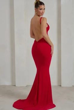 Endless Love | Red Backless Knot Detail Fishtail Maxi Dress