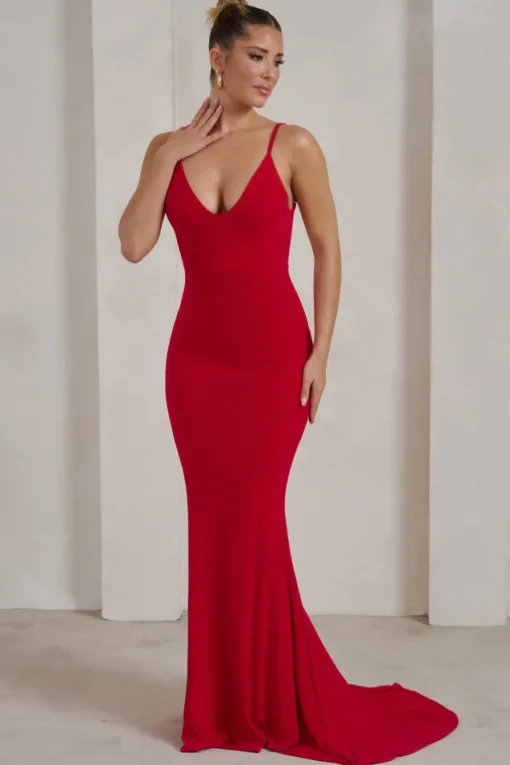Endless Love | Red Backless Knot Detail Fishtail Maxi Dress