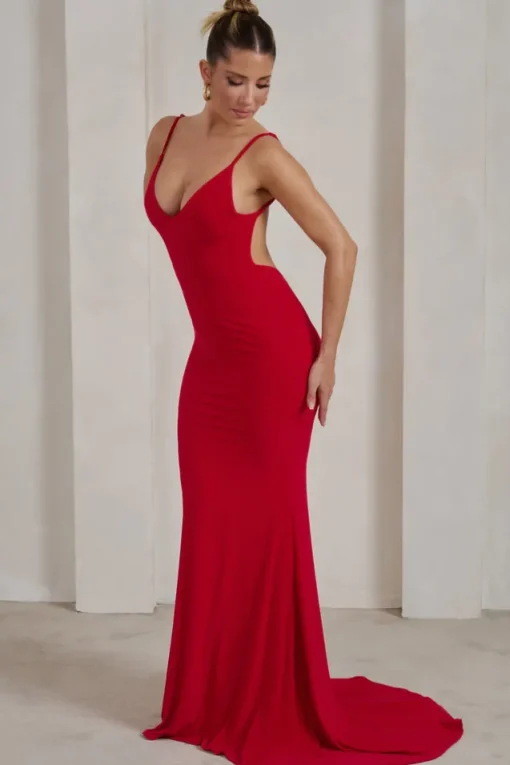 Endless Love | Red Backless Knot Detail Fishtail Maxi Dress