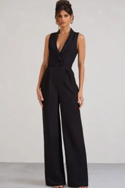 Endure | Tall Black Tailored Sleeveless Wide-Leg Jumpsuit