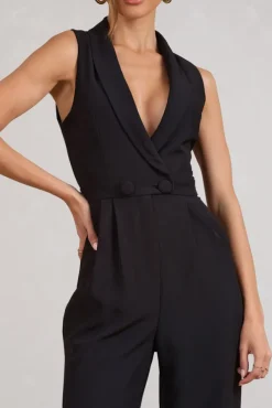 Endure | Tall Black Tailored Sleeveless Wide-Leg Jumpsuit