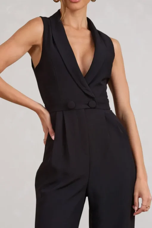 Endure | Tall Black Tailored Sleeveless Wide-Leg Jumpsuit