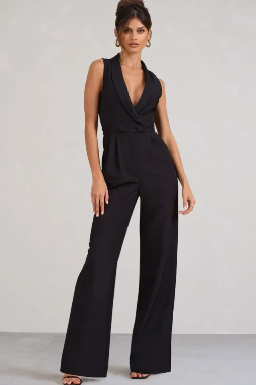 Endure | Tall Black Tailored Sleeveless Wide-Leg Jumpsuit