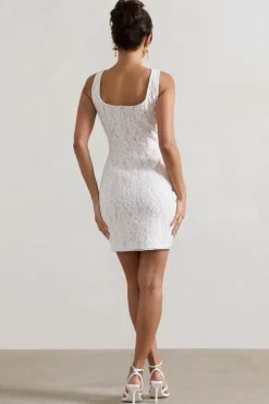 Envie | White Lace Scoop-Neck Mini Dress With Split Skirt