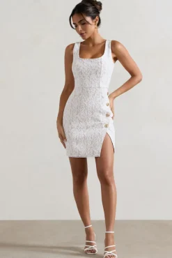 Envie | White Lace Scoop-Neck Mini Dress With Split Skirt