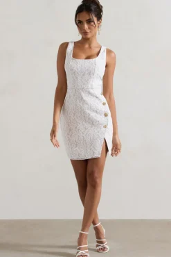 Envie | White Lace Scoop-Neck Mini Dress With Split Skirt