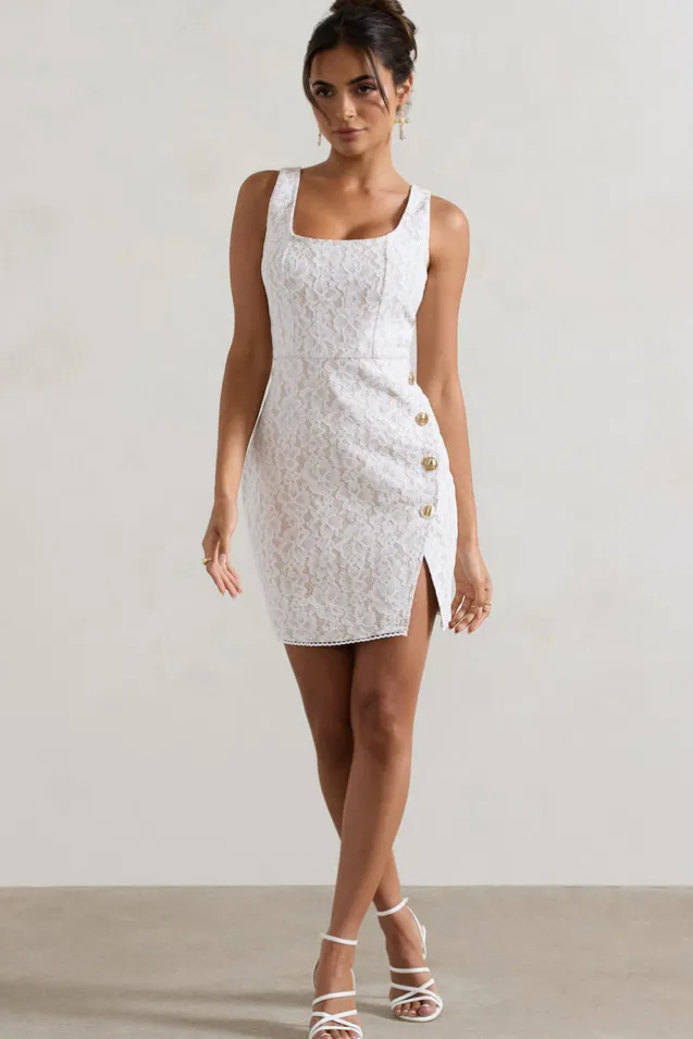 Envie | White Lace Scoop-Neck Mini Dress With Split Skirt