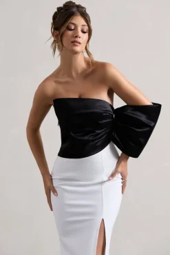 Envision | Black u0026 White Asymmetric One-Sleeve Split Maxi Dress