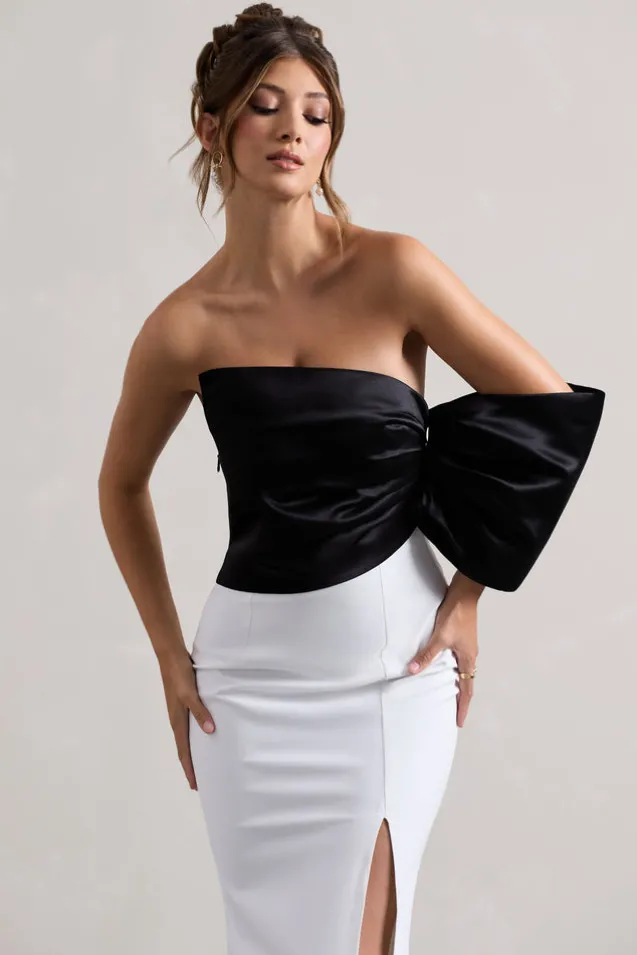 Envision | Black u0026 White Asymmetric One-Sleeve Split Maxi Dress