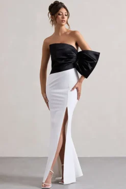 Envision | Black u0026 White Asymmetric One-Sleeve Split Maxi Dress