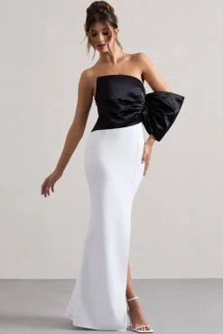 Envision | Black u0026 White Asymmetric One-Sleeve Split Maxi Dress
