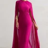 Envy | Pink High-Neck Maxi Dress With Chiffon Cape