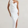 Esther | White Wrap Maxi Dress With Corsage
