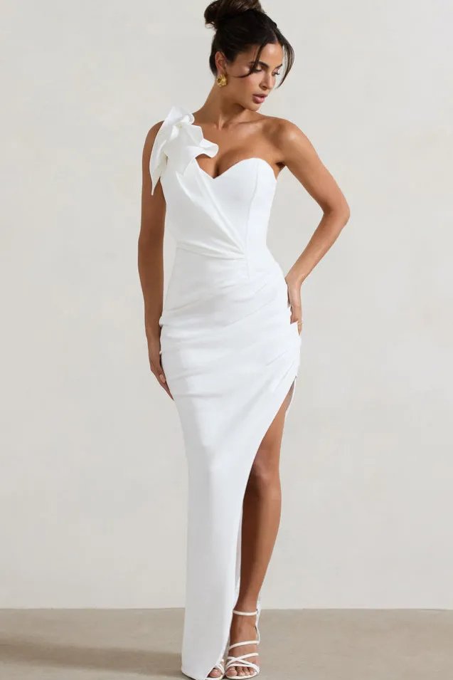 Esther | White Wrap Maxi Dress With Corsage