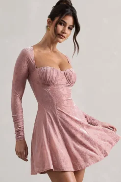 Evangelina | Pink Long-Sleeve Skater Mini Dress