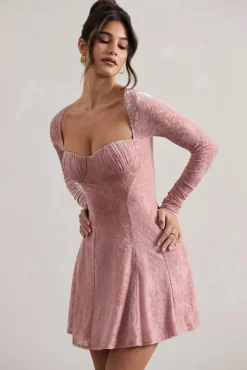 Evangelina | Pink Long-Sleeve Skater Mini Dress