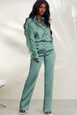 Evening Memories | Duck Egg Blue Satin Wide Leg Trousers