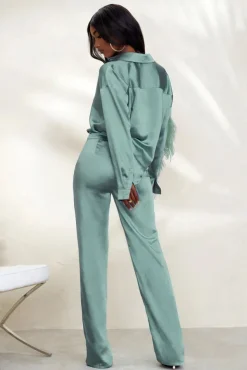 Evening Memories | Duck Egg Blue Satin Wide Leg Trousers