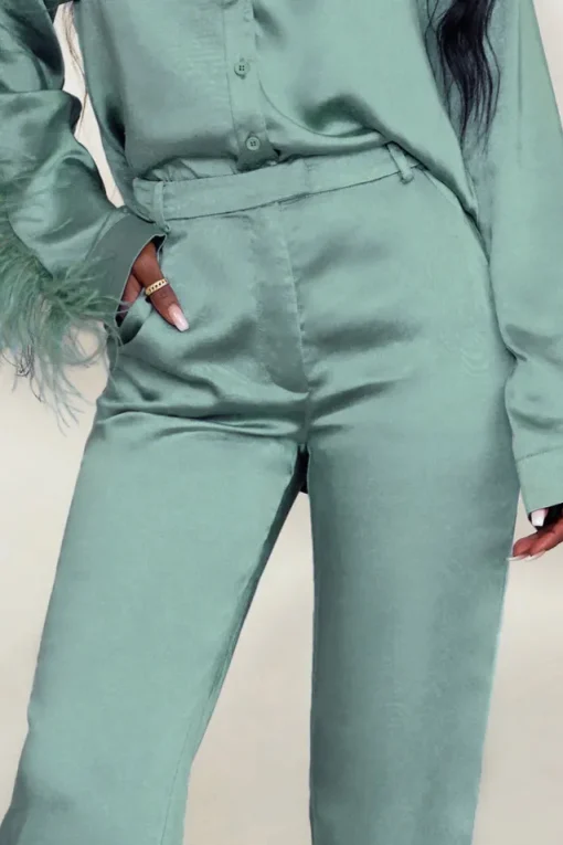 Evening Memories | Duck Egg Blue Satin Wide Leg Trousers